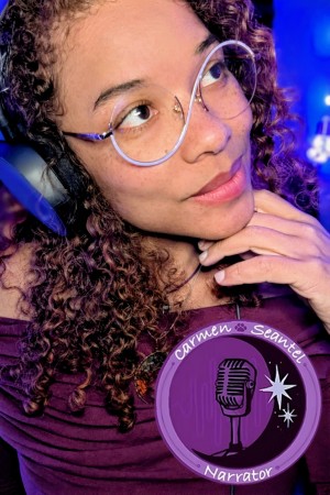 Voice Actress Carmen Seantel in the studio