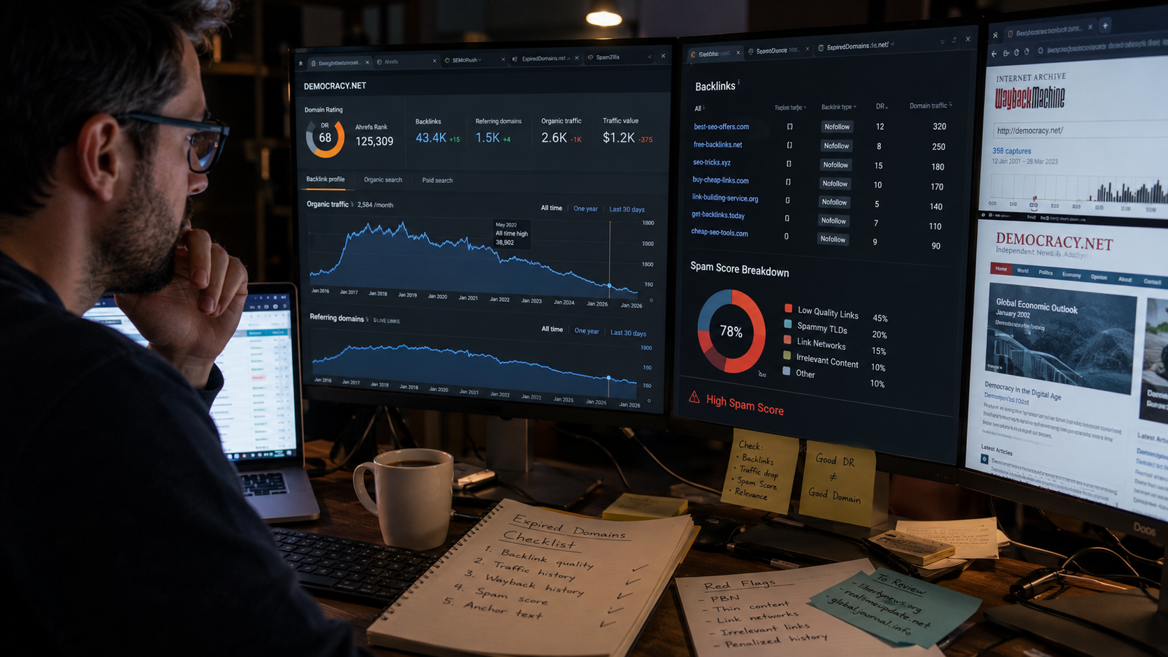 Expired domains SEO analysis on multiple screens