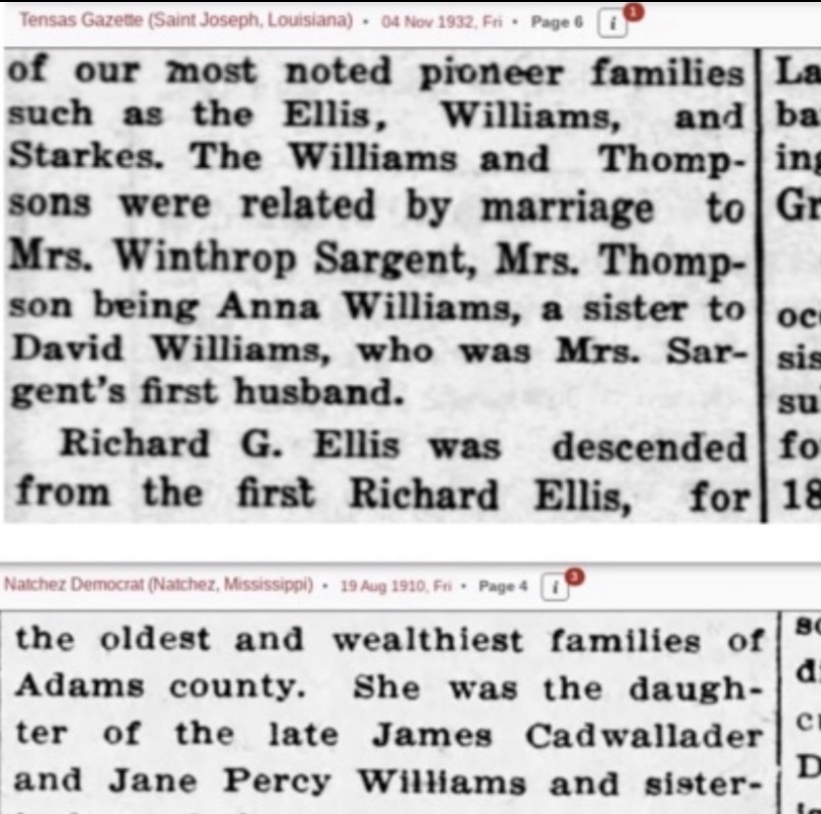Williams Family Businesses in US beginning in 1700s