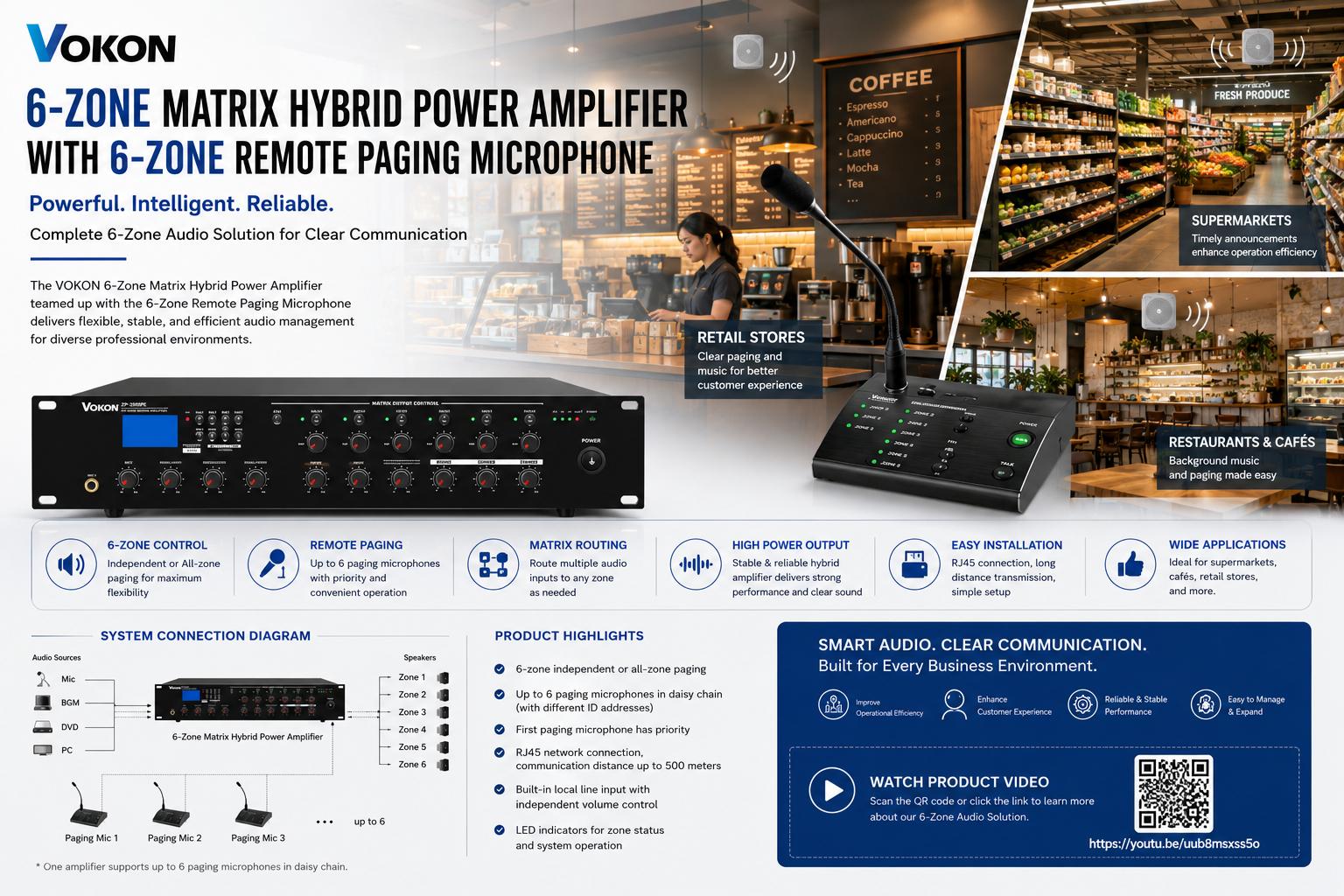 VOKON Launches 6-Zone Matrix Hybrid Power Amplifier Solution for Smarter Commercial Audio Management