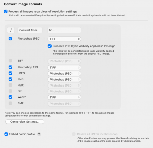 Convert InDesign links to different formats automatically