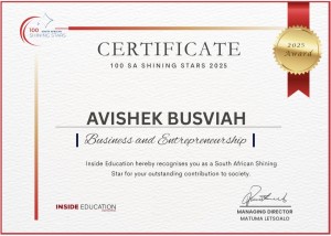 Avishek Busviah, Top 100 South African Shining Stars 2025 recipient.