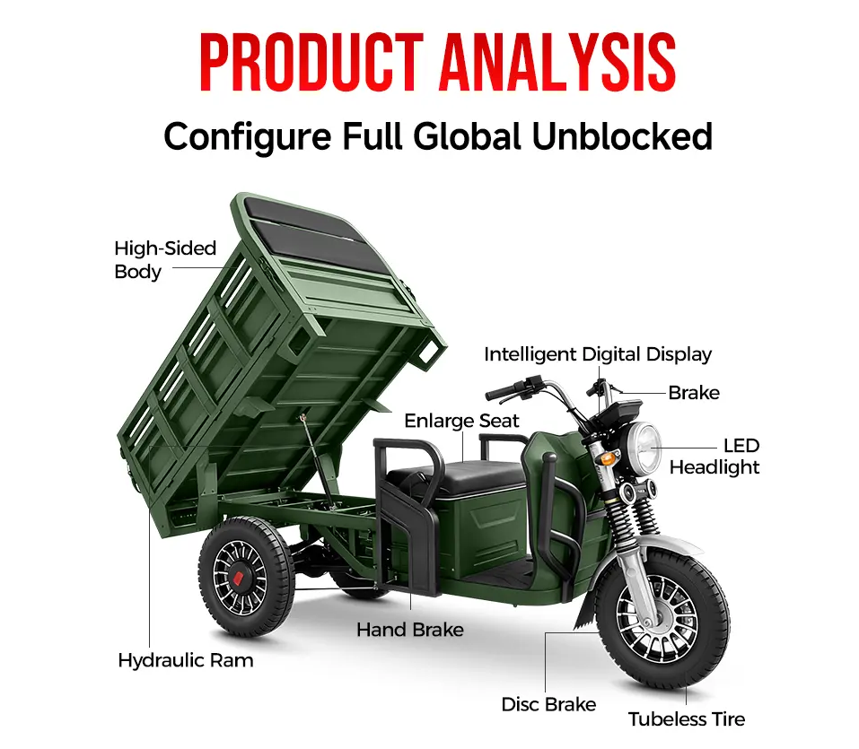 ASIAN DRAGON Open-Tilt Electric Cargo Tricycle: Factory-Direct Heavy-Duty Transport for Rural – Construction Use