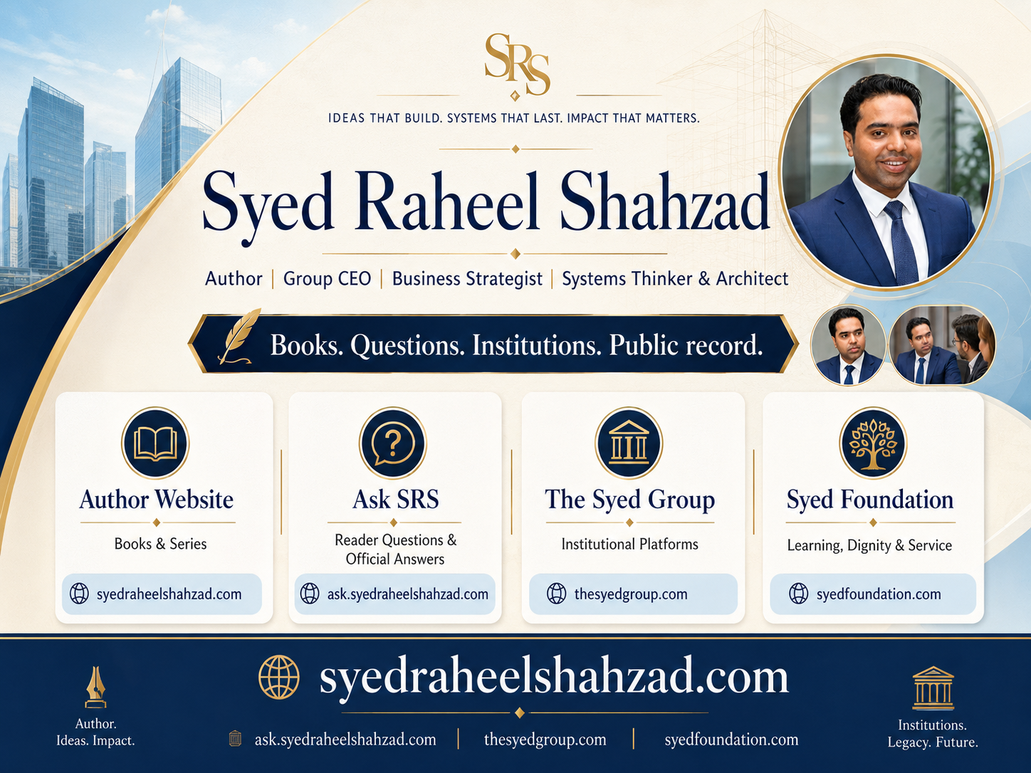 Syed Raheel Shahzad official author ecosystem connecting books, Ask SRS and public records