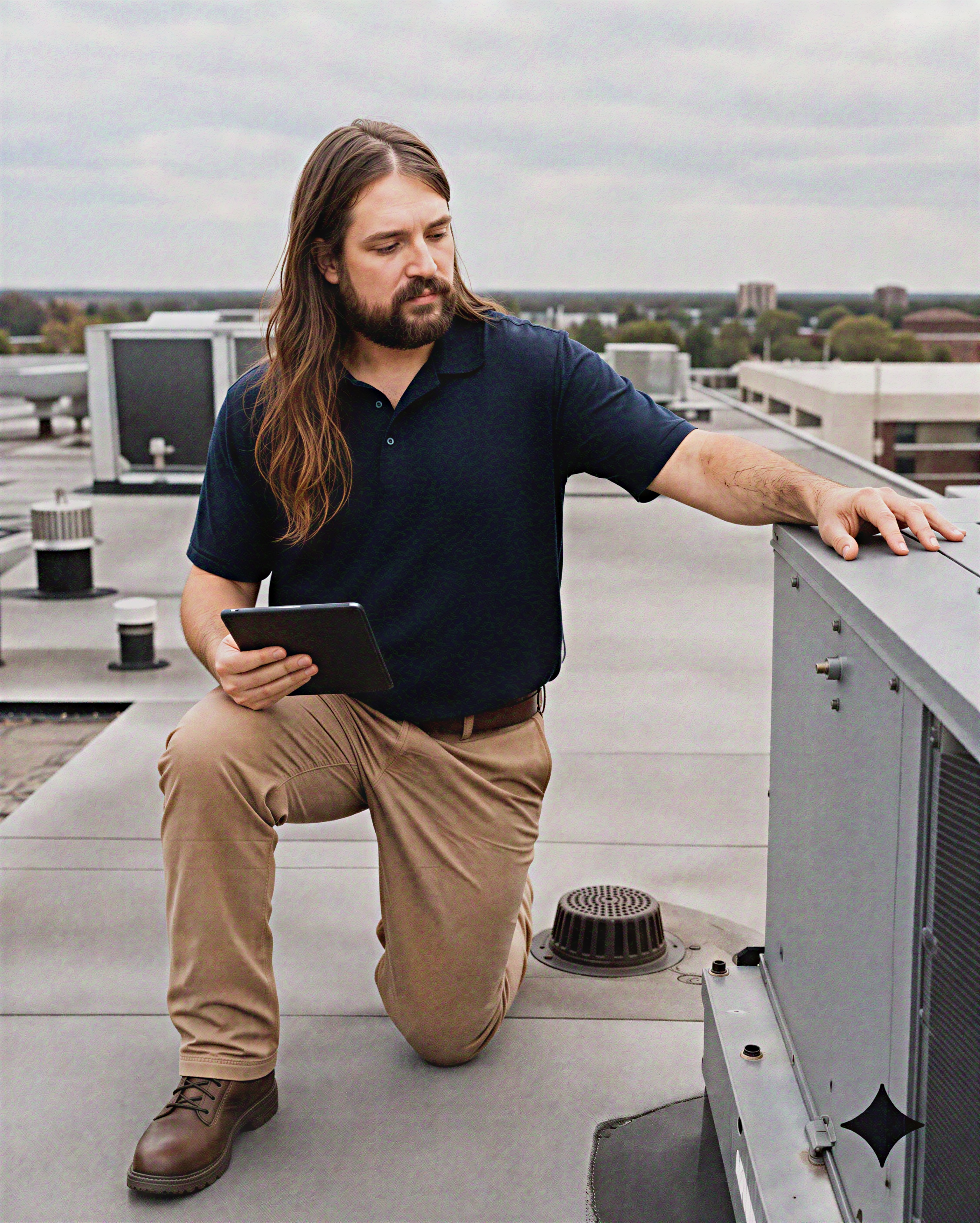 Wes Upchurch Conducting Inspection of Rooftop Unit
