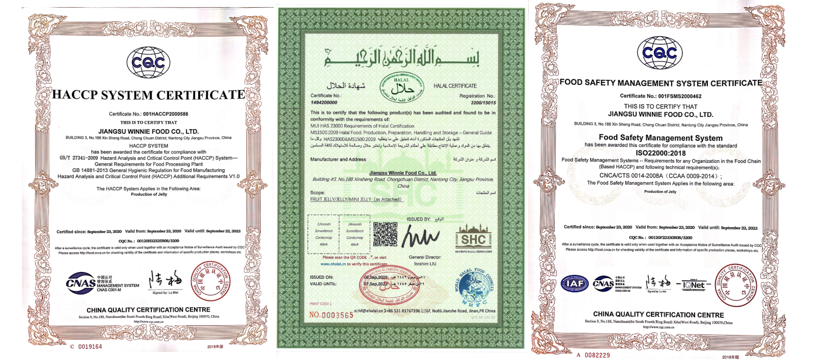FOOD SAFETY MANAGEMENT SYSTEM CERTIFICATE