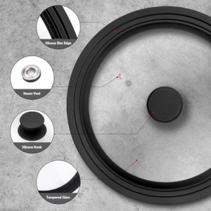 BIDOTAMU Universal Pan Lid Silicone Rim And Tempered Glass Features