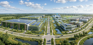 sustainable industrial park blue sky