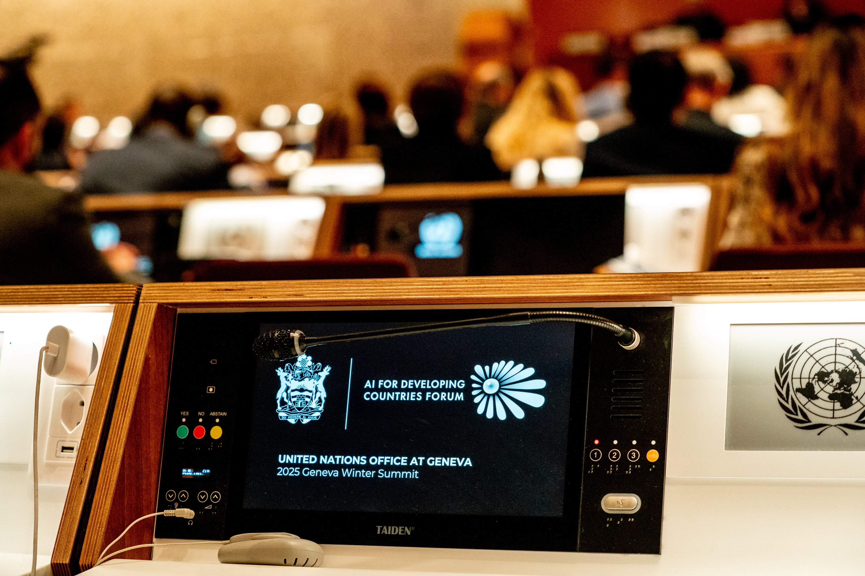On the floor at the United Nations Office at Geneva during an AIFOD convening On the floor at the United Nations Office at Geneva during an AIFOD convening