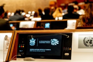 On the floor at the United Nations Office at Geneva during an AIFOD convening