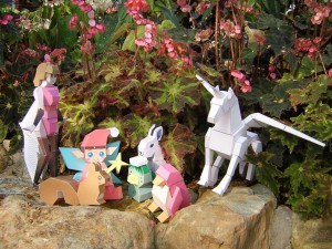 Hand-built SHIRYU papercraft characters photographed in Japan