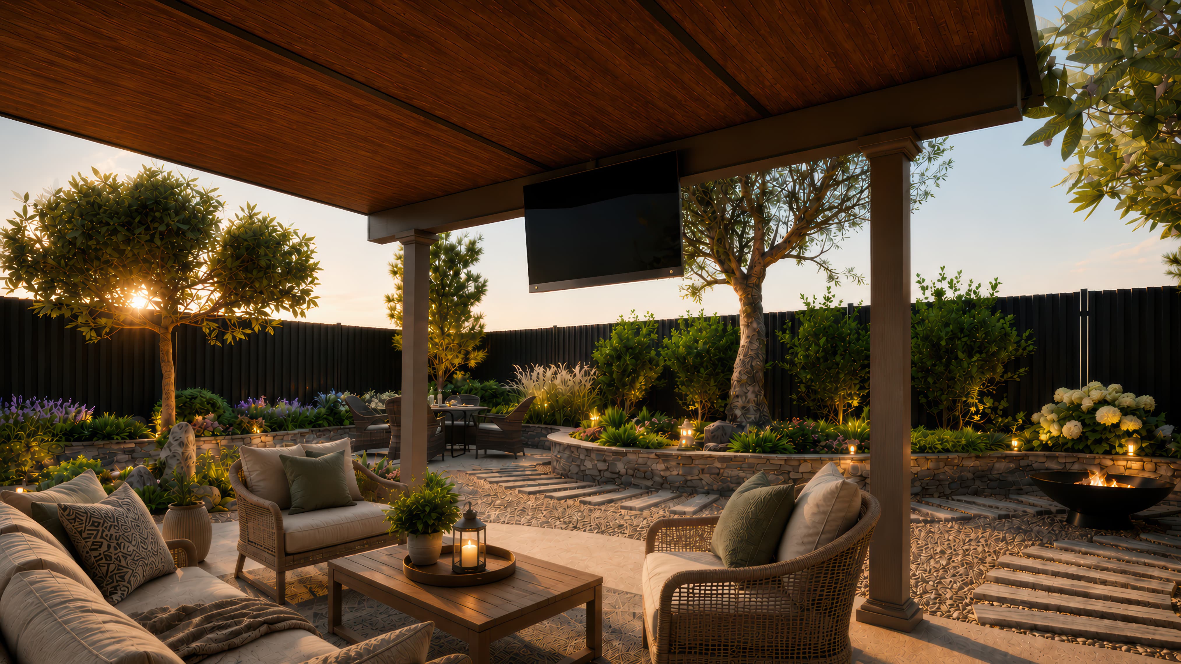 Patio Cover with Studio Roof Style Featuring the Tuscany Wood Grain Finish by TEMO Roof Panels