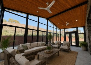 Sunroom with Cathedral Roof Style Featuring the Tuscany Wood Grain Finish™ by TEMO Roof Panels