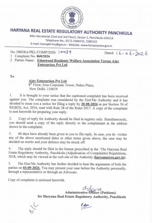 rera notice to builder