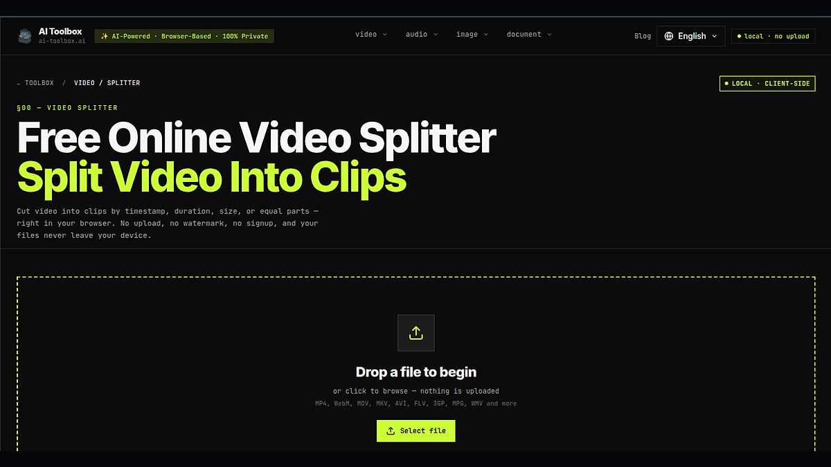 AI Toolbox noupload video splitter