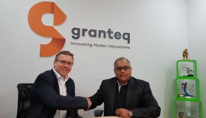 Hadar Carmel, VP Sales EMEA, StarLeaf congratulates Girish Narayanan, Managing Director, Granteq on signing agreement.