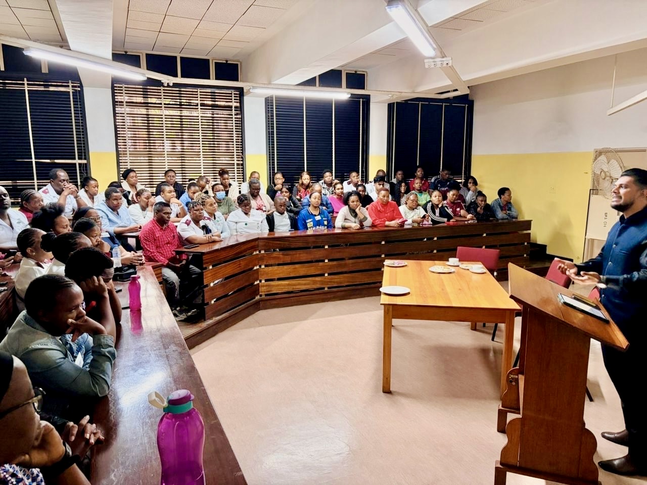 Avishek Busviah addresses healthcare professionals at RK Khan Hospital Avishek Busviah addresses healthcare professionals at RK Khan Hospital