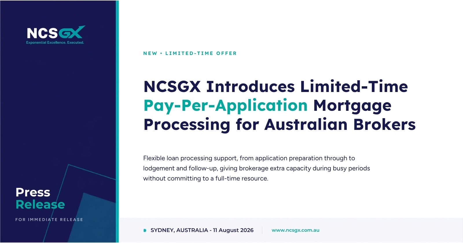 NCSGX Introduces Limited-Time Pay-Per-Application Mortgage Processing Offer for Australian Brokers