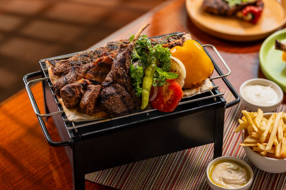 The Mashwi Grill Platter with Shish Tawook Beef Kebab and Lamb Chops