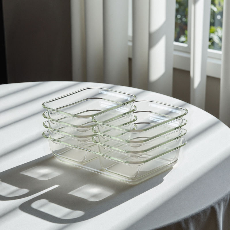 High Borosilicate Glass Food Containers Stacked On Table