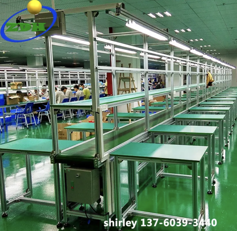 Hongdali PVC Belt Conveyor With Customized Worktables Hongdali PVC Belt Conveyor With Customized Worktables