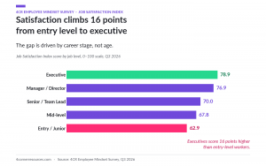 Job satisfaction rises 16 points from entry level (62.9) to executive (78.9), Q3 2026