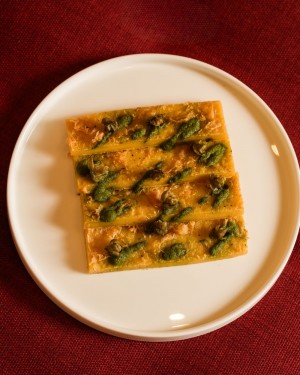 Panelle, Crisp Chickpea Fritters Finished with Parsley Emulsion and Fried
