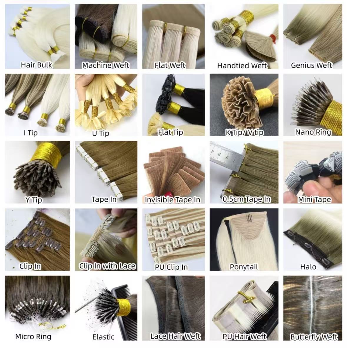 Human Hair Extension Types  Tape In Weft I Tip U Tip  Mor