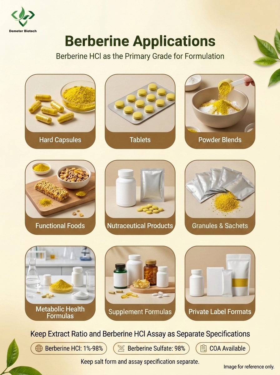 Demeterherb Berberine Extract Applications For Multiple Formats