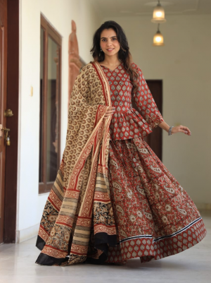 Block Printed Lehenga by SA Fab