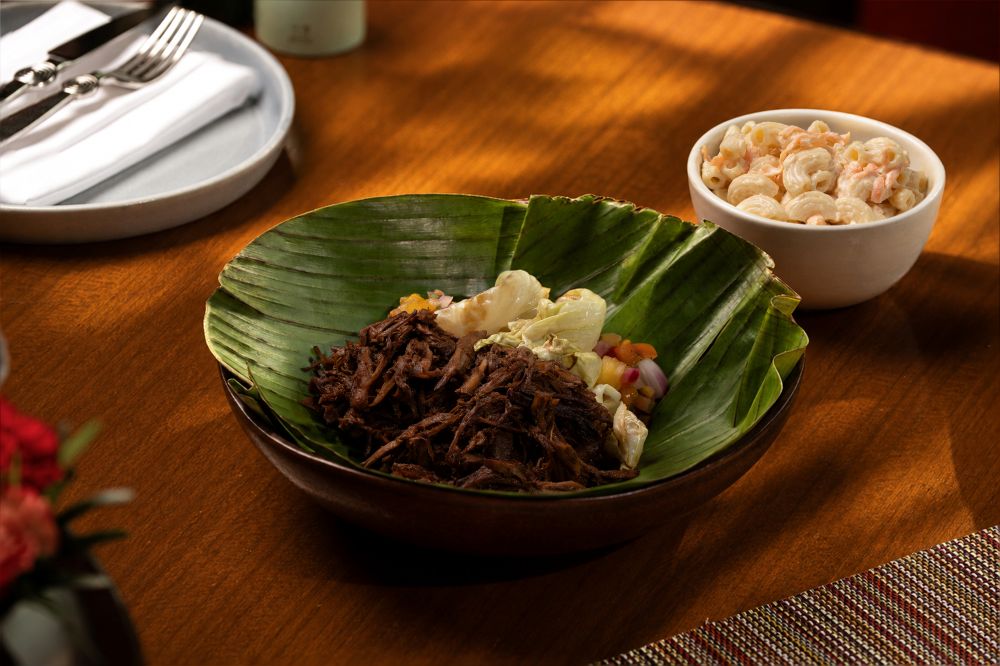 The Kalua Pork served on top of banana leaf