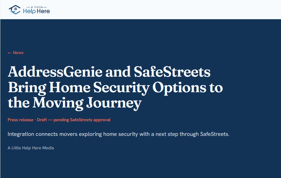 AddressGenie and SafeStreets Partner to Help Movers Secure New Homes AddressGenie and SafeStreets Partner to Help Movers Secure New Homes