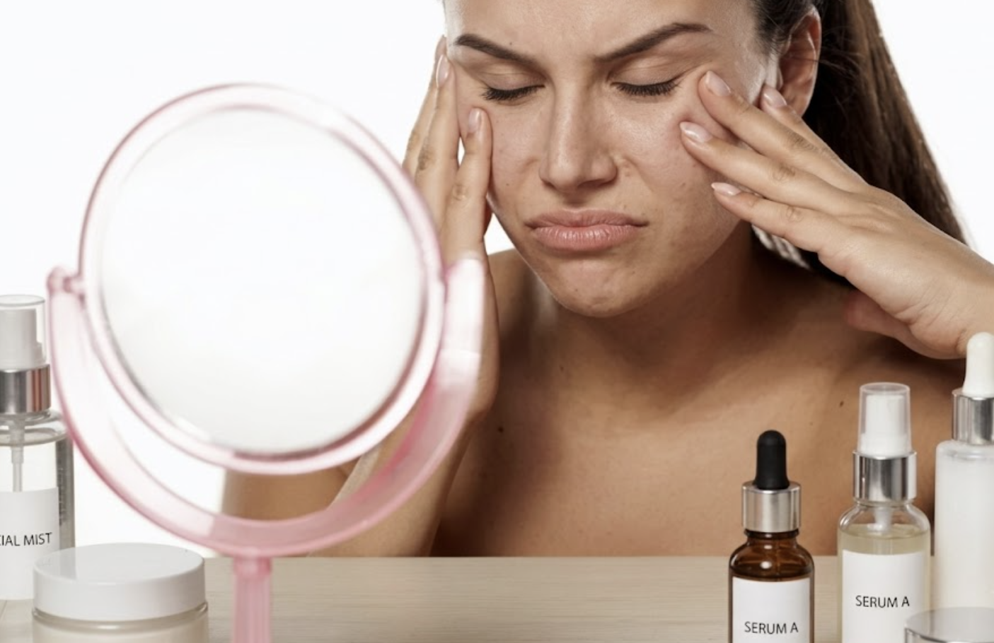 woman touching dry skin