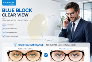 traditional yellow tinted blue cut appearance versus a clearer blue cut lens appearance