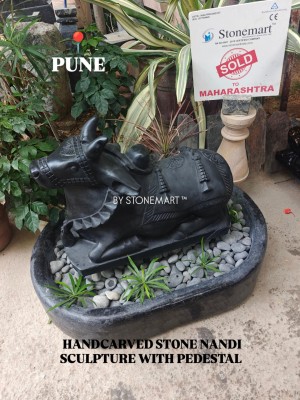 Stone Nandi Statue with pedestal by Stonemart