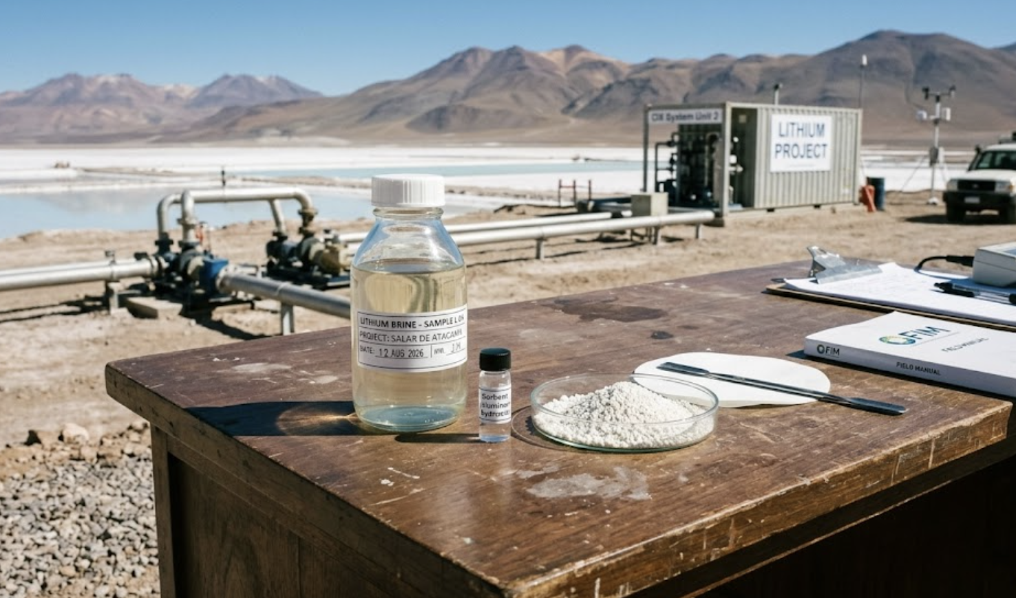 lithium brine sample and sorbent