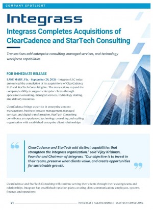 PR Release Integrass Completes Acquisitions of ClearCadence and StarTech Consulting LLC