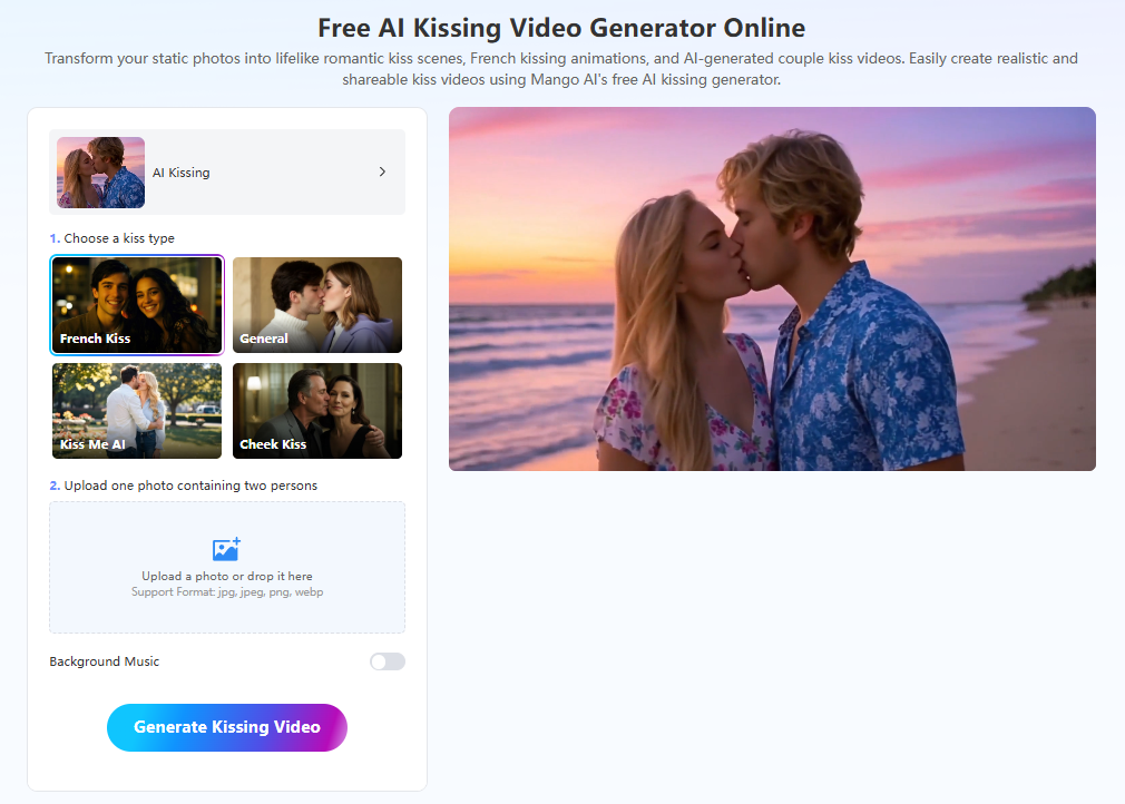 Mango AI’s AI Kissing Generator Adds Kissing Styles for Photo Animation