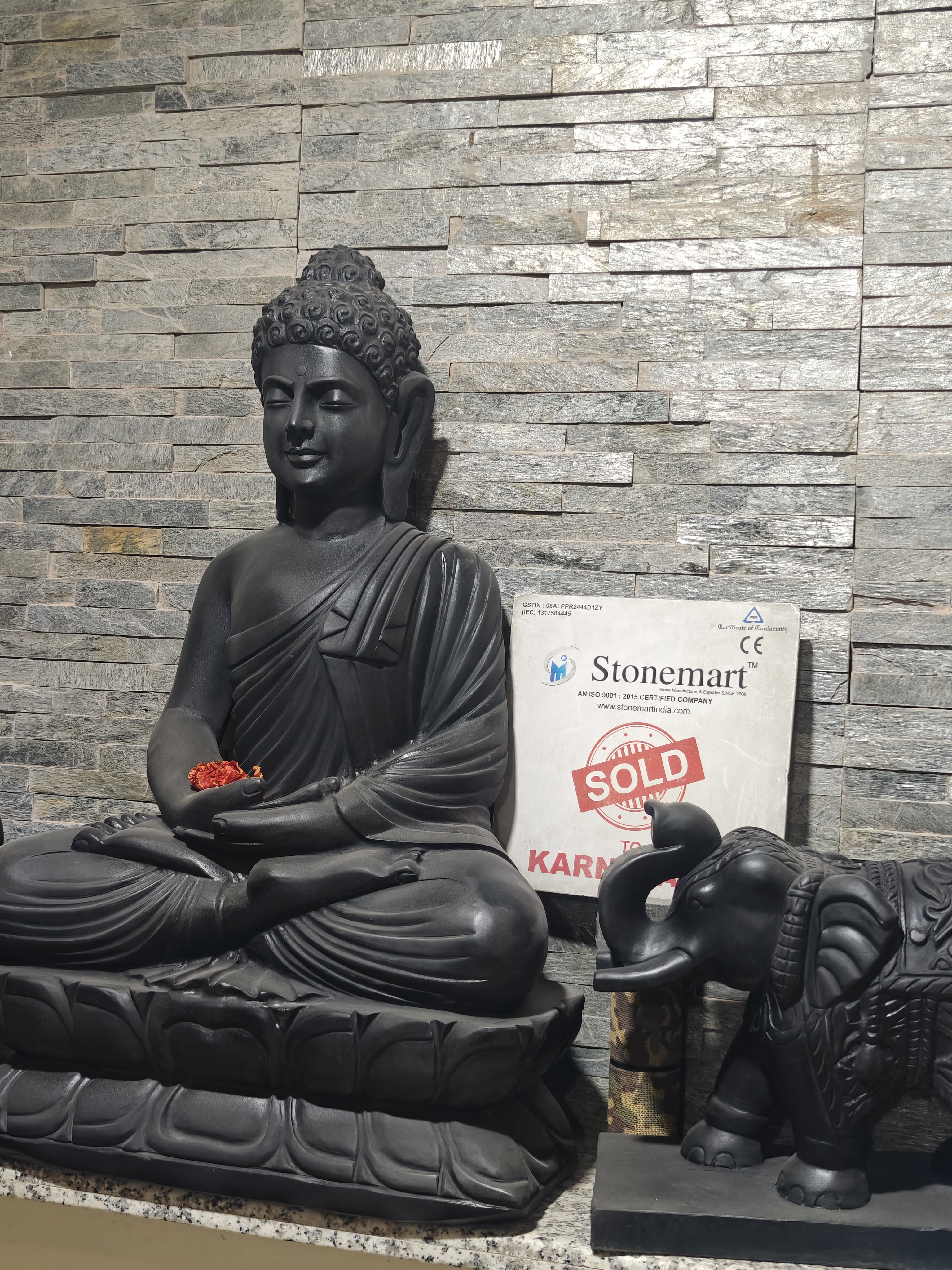 Vastu Buddha sculpture with elephant by stonemart