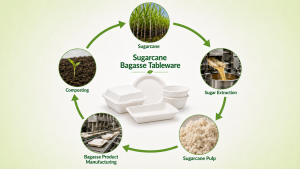 Life cycle diagram of biodegradable sugarcane bagasse tableware