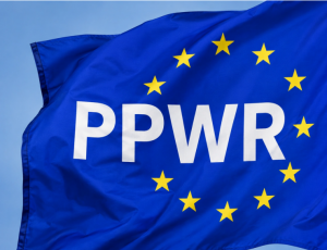 EU PPWR packaging regulation flag for sustainable food packaging compliance