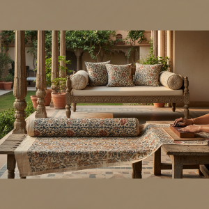 Traditional Indian block prints bring warmth and artisanal charm to interiors.