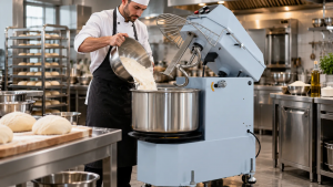 baker-adding-ingredients-into-spiral-dough-mixer-bowl