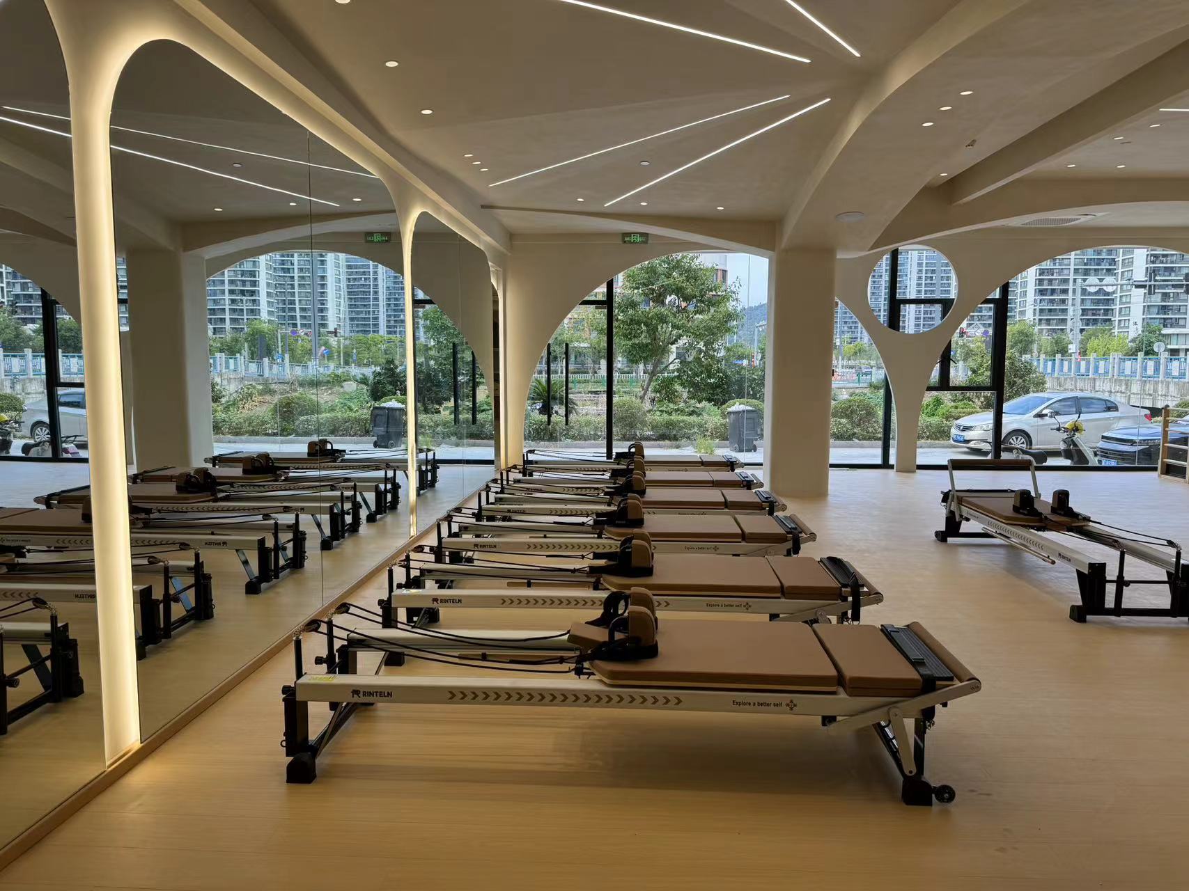 quiet mindful pilates studio session