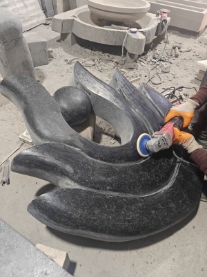 Polishing of Growth Abstract Sculpture in progress at Stonemart