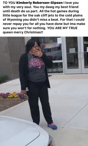 Kimberly Roberson-Gipson walking out to a surprise from her son.