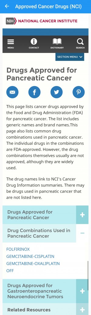 NCI information on typically used chemotherapeutic agents (and their approval status)