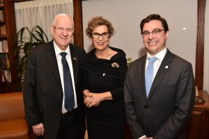 Israel’s President Reuven Rivlin, left, Soraya Nazarian, Prof. Dov Waxman (Credit: Todd Cheney/UCL