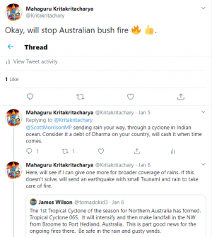 Mahaguru Ji informed on 5th January 2020 that he will control Australian Bushfire