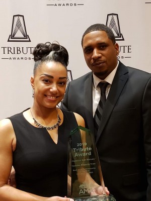 My wife and I celebrating her career accomplishment